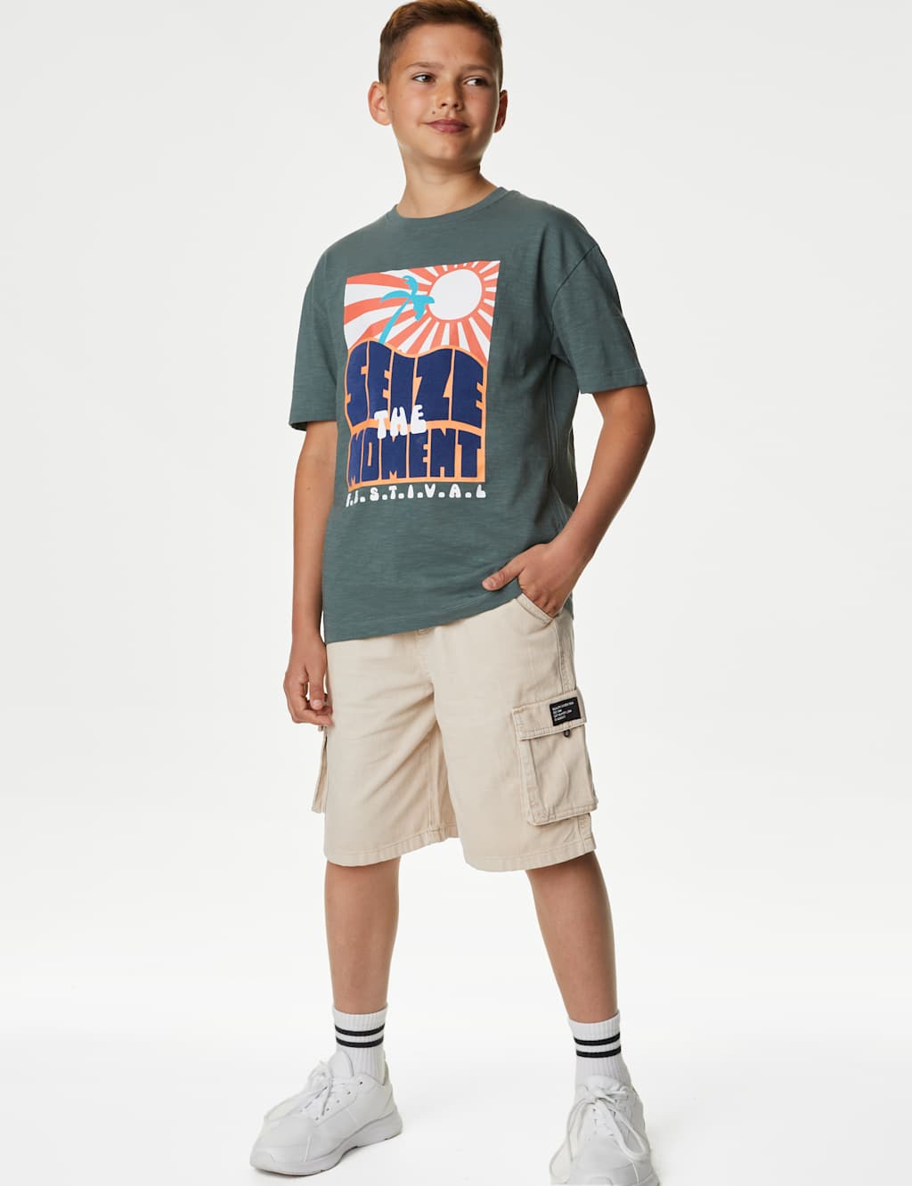 Pure Cotton Cargo Shorts (6-16 Yrs) image 1