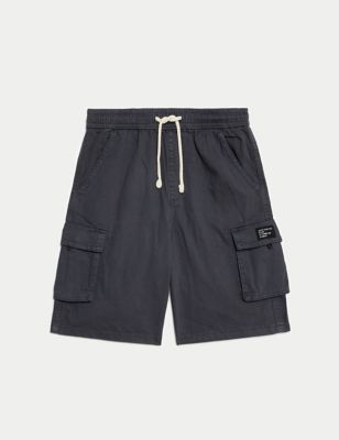 M&S Boys Pure Cotton Cargo Shorts (6-16 Yrs) - 8-9 Y - Dark Grey, Dark Grey,Oatmeal,Light Khaki,Air 