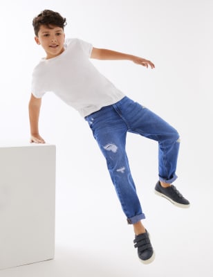 

M&S Collection Normal geschnittene Denim-Jeans im Distressed-Look (6-16 J.) - Indigo, Indigo