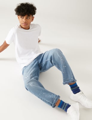 Bij wet Modernisering Ambassade Puur katoenen jeans met normale pasvorm en verfspettermotief (6-16 jaar) |  M&S BE