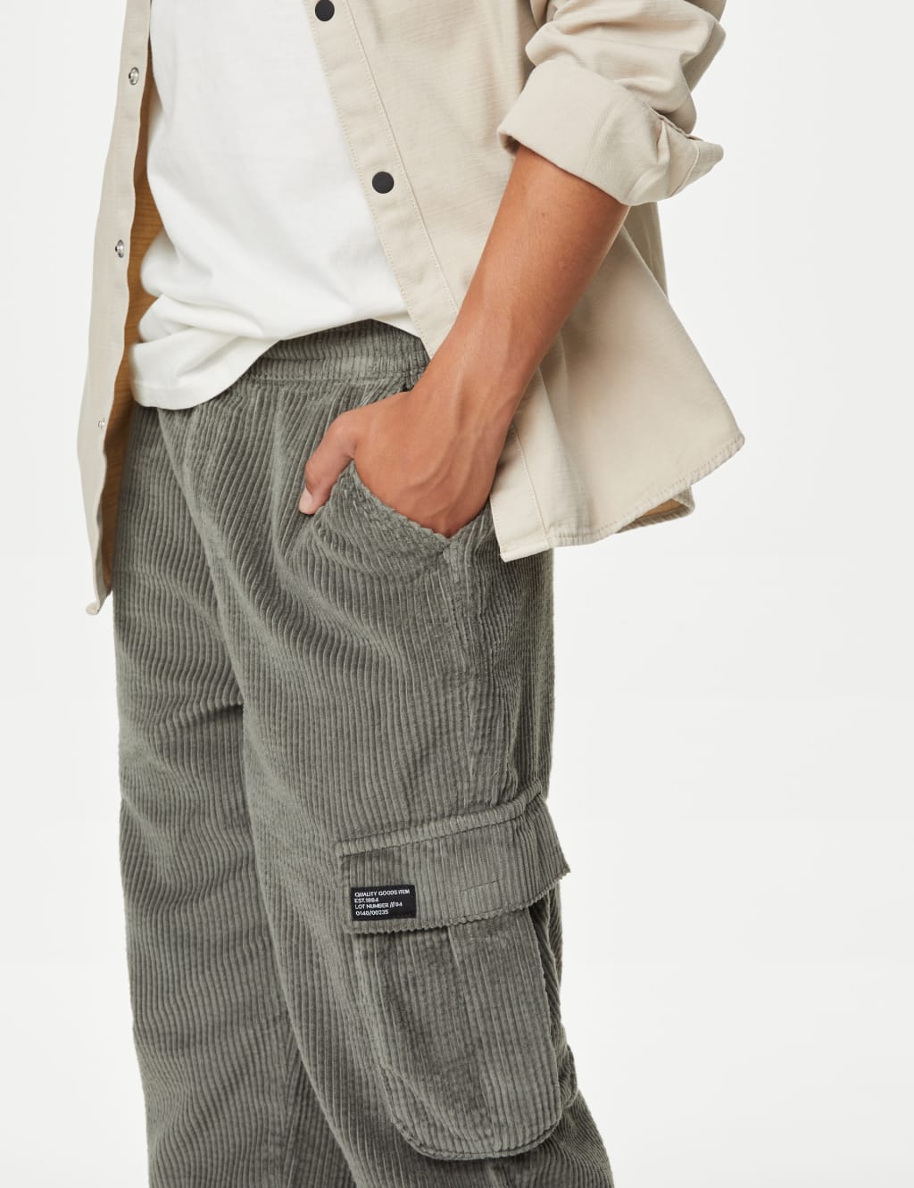 Pure Cotton Cord Cargo Trousers (6-16 Yrs) image 3