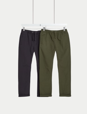 Marks And Spencer Boys M&S Collection 2pk Pure Cotton Ripstop Trousers (6-16 Yrs) - Khaki Mix