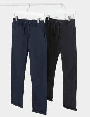 

M&S Collection Pack de 2 pantalones antidesgarro 100% algodón (6-16 años) - Black, Black