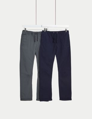 Marks And Spencer Boys M&S Collection 2pk Pure Cotton Ripstop Trousers (6-16 Yrs) - Multi, Multi