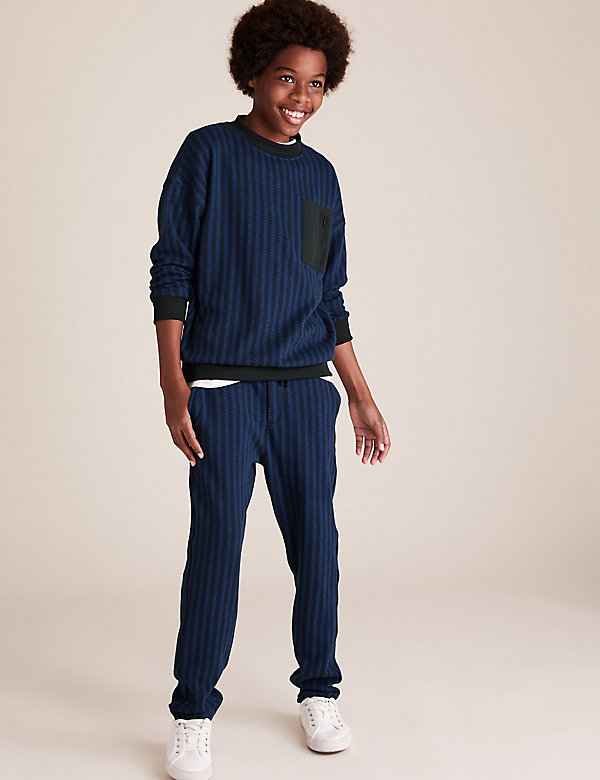 Slim Pure Cotton Striped Joggers (6-16 Yrs) - AT