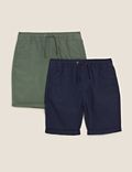 2pk Pure Cotton Ripstop Shorts (6-14 Yrs)