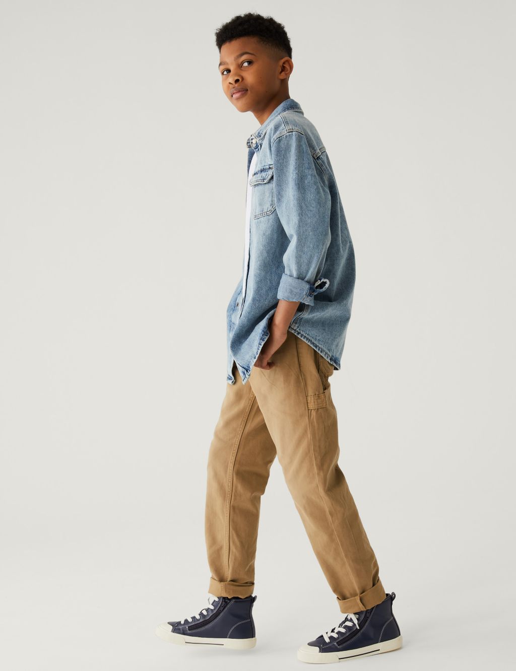 Relaxed Pure Cotton Trousers (6 - 16 Yrs) image 1