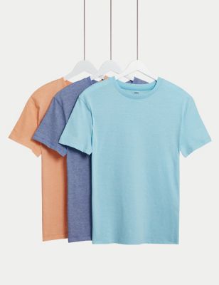 M&S Boys 3pk Pure Cotton Striped T-shirts (6-16 Yrs) - 7-8 Y - Multi, Multi