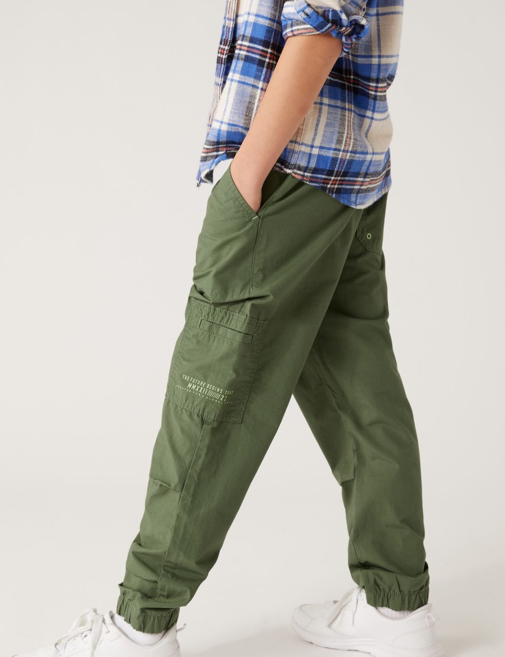 Pure Cotton Cargo Trousers (6-16 Yrs) image 2