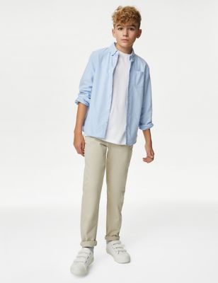 M&S Boys Cotton Rich Chinos (6-16 Yrs) - 7-8 Y - Light Stone, Light Stone,Stone,Navy,Air Force Blue