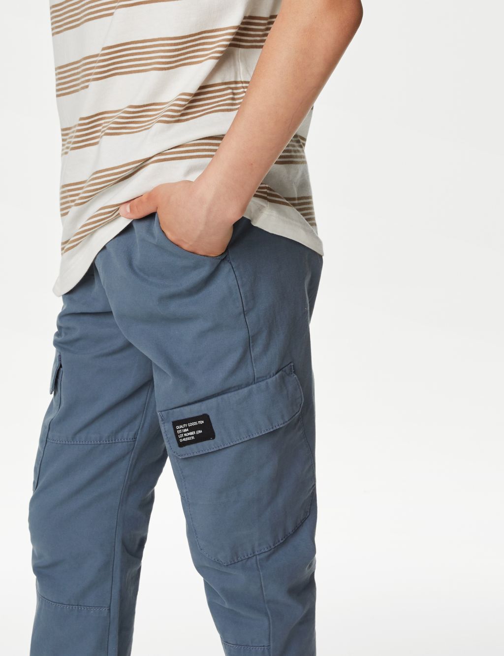 Pure Cotton Cargo Trousers (6-16 Yrs) image 2
