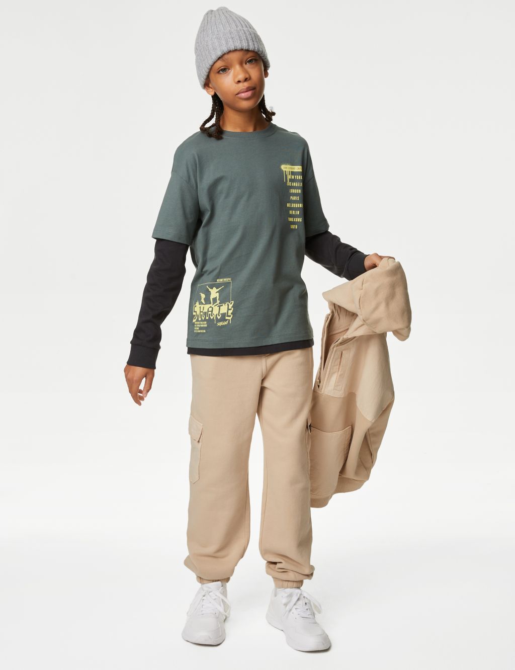 Pure Cotton Cargo Joggers (6-16 Yrs) image 1