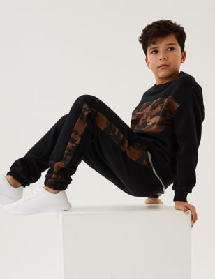 

Boys M&S Collection Cotton Rich Camouflage Panel Joggers (6-16 Yrs) - Black Mix, Black Mix