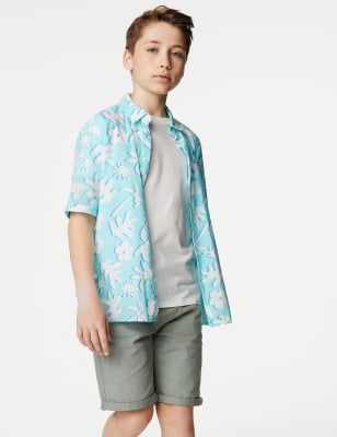 

M&S Collection Set aus Hemd und T-Shirt mit hohem Baumwollanteil und Karomuster (6-16 J.) - Aqua Mix, Aqua Mix