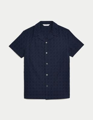 M&S Boy's Pure Cotton Embroidered Eid Shirt (2-16 Yrs) - 3-4 Y - Blue, Blue,Khaki