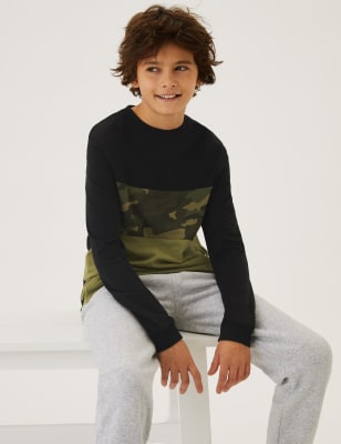 

M&S Collection Oberteil aus reiner Baumwolle mit Blockfarben und Camouflagemuster (6-16 J.) - Khaki Mix, Khaki Mix