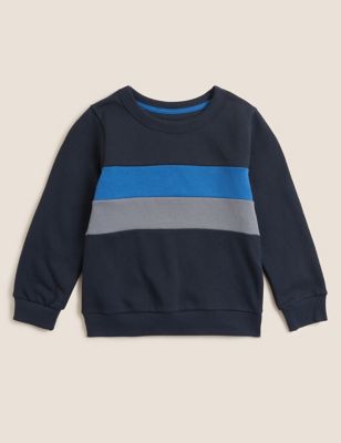 M&S Boys Cotton Rich Colourblock Sweatshirt (6-16 Yrs)