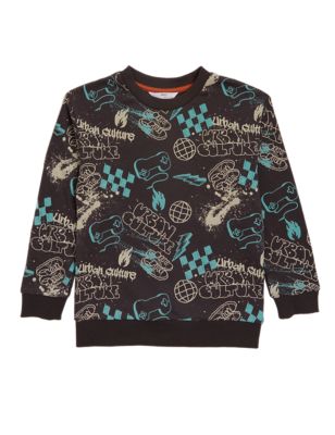 Boys M&S Collection cotton rich graffiti print sweatshirt (6-16 yrs) - multi