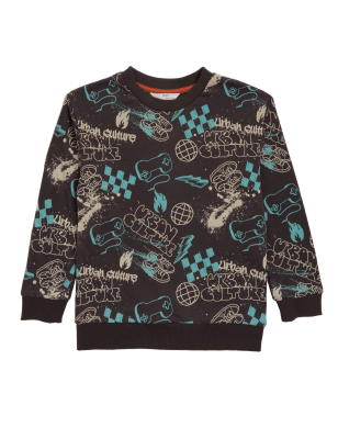 

M&S Collection Sweatshirt mit hohem Baumwollanteil und Graffitimuster (6-16 J.) - Multi, Multi