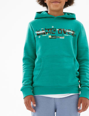 

Boys M&S Collection Cotton Rich Game Over Slogan Hoodie (6-16 Yrs) - Jade, Jade