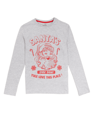

M&S Collection Oberteil mit hohem Baumwollanteil und Weihnachtsmannmotiv (6-16 J.) - Grey Marl, Grey Marl