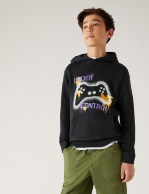 

Boys M&S Collection Cotton Rich Under Control Slogan Hoodie (6-16 Yrs) - Dark Graphite, Dark Graphite