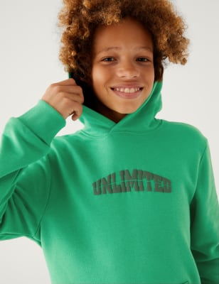 

Boys M&S Collection Cotton Rich Unlimited Slogan Hoodie (6-16 Yrs) - Medium Green, Medium Green