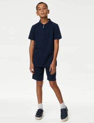 M&S Boys Cotton Blend Polo Shirt and Shorts Set (6-16 Yrs) - 6-7 Y - Navy, Navy,Willow Green,Stone,L