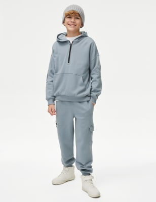 M&S Boys 2pc Cotton Rich Hoodie & Jogger Set (6-16 Yrs) - 6-7 Y - Dusty Blue, Dusty Blue