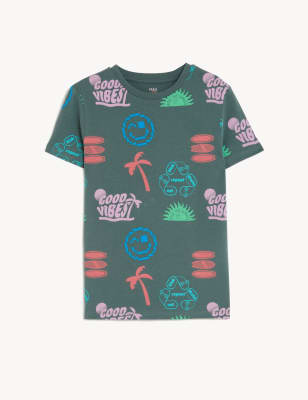 

Boys M&S Collection Pure Cotton Patterned T-Shirt (6-16 Yrs) - Green Mix, Green Mix