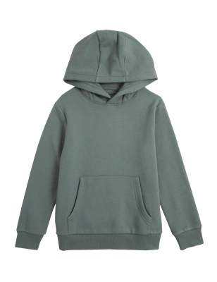 

M&S Collection Unisex-Sweatshirt mit hohem Baumwollanteil und Kapuze (6-16 J.) - Dark Sage, Dark Sage