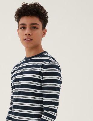 

Boys M&S Collection Organic Cotton Striped Top (6-16 Yrs) - Navy, Navy