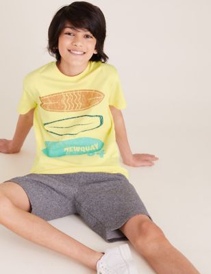 T-shirt 100 % coton à imprimé planche de surf (du 6 au 16 ans) - Yellow