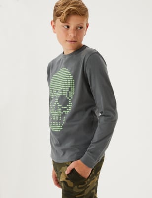 

M&S Collection Oberteil aus reiner Baumwolle mit Schädelmotiv (6-16 Jahre) - Black, Black