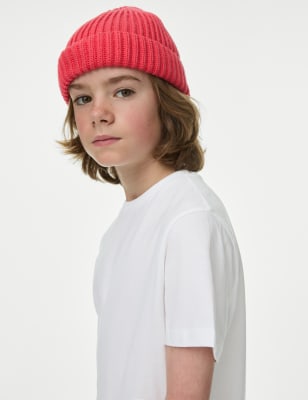 M&S Boys Pure Cotton Plain T-Shirt (6-16 Yrs) - 7-8 Y - White, White