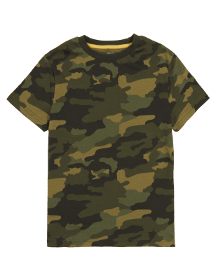 

M&S Collection Camiseta 100% algodón de camuflaje (6-16 años) - Khaki Mix, Khaki Mix