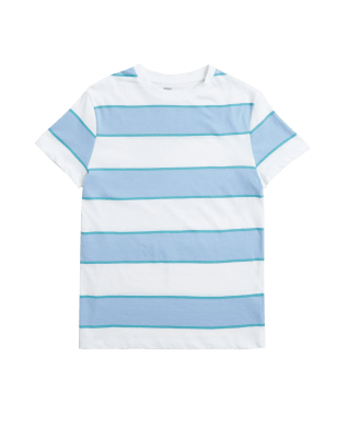 

M&S Collection Gestreiftes T-Shirt aus reiner Baumwolle (6-16 Jahre) - Blue Mix, Blue Mix