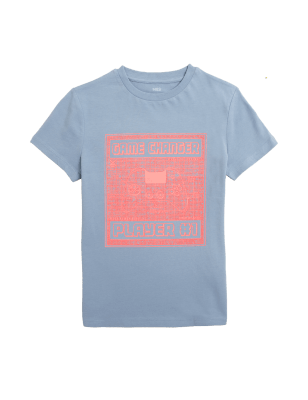 

Boys M&S Collection Pure Cotton Game Changer Slogan T-Shirt (6-16 Yrs) - Medium Blue, Medium Blue