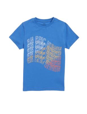 

M&S Collection T-Shirt aus reiner Baumwolle mit Schriftzug „An Epic Human“ (6-16 J.) - Bright Blue, Bright Blue