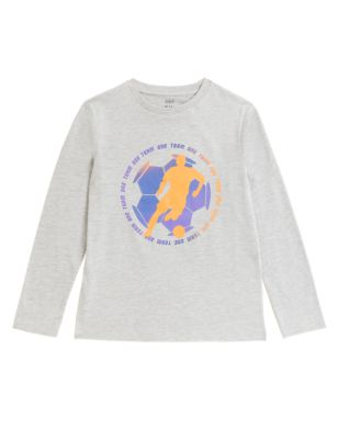 Boys M&S Collection Cotton Rich Football Top (6-16 Yrs) - Grey Marl