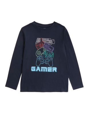 

Boys M&S Collection Pure Cotton Gamer Slogan Top (6-16 Yrs) - Navy, Navy