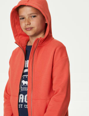 

M&S Collection Einfarbiger Hoodie mit hohem Baumwollanteil und Reißverschluss (6-16 J.) - Copper Rose, Copper Rose
