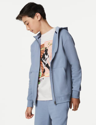 

Boys M&S Collection Cotton Rich Plain Zip Hoodie (6-16 Yrs) - Medium Blue, Medium Blue