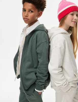 Cotton Rich Plain Zip Hoodie (6-16 Yrs)