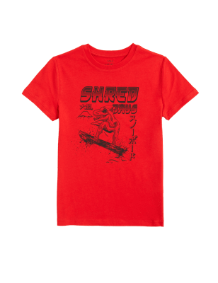 

M&S Collection T-Shirt aus reiner Baumwolle mit Dinosauriermuster (6-16 J.) - Red Mix, Red Mix