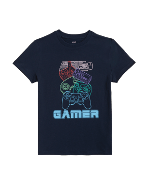 

M&S Collection Camiseta 100% algodón con estampado de gamer (6-16 años) - Navy Mix, Navy Mix