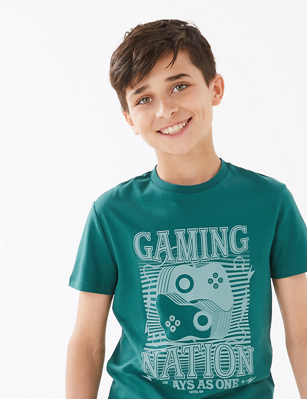 T-Shirt aus reiner Baumwolle mit Schriftzug „Gaming Nation“ (6–16 J.) - DE