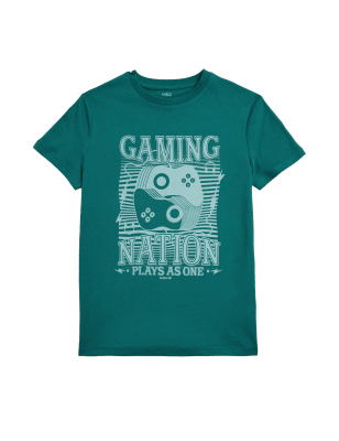 

Boys M&S Collection Pure Cotton Gaming Nation Slogan T-Shirt (6-16 Yrs) - Petrol Green, Petrol Green