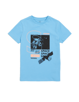 

Boys M&S Collection Pure Cotton Space Print T-Shirt (6-16 Yrs) - Bright Blue, Bright Blue