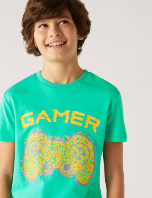 

M&S Collection Camiseta 100% algodón con gráfico de Gamer (6-16 años) - Spearmint, Spearmint